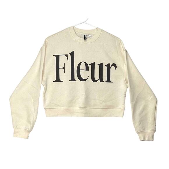 H&M Sweatshirt Fleur Cropped Beige Sz XS French Parisian  Clean Girl Minimalist - Picture 1 of 10